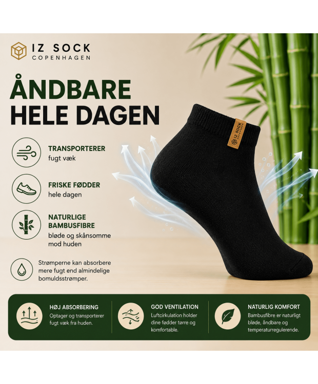 iZ Sock Luxury bambus-ankelstrømper sort unisex billede 3