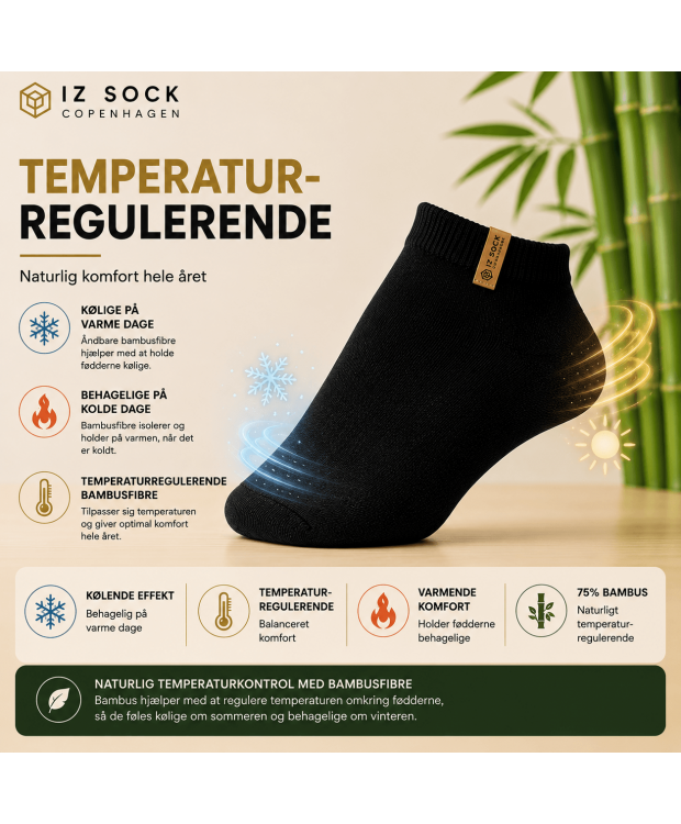 iZ Sock Luxury bambus-ankelstrømper sort unisex billede 4