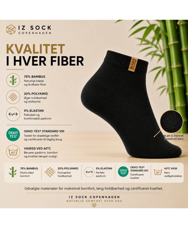 iZ Sock Luxury bambus-ankelstrømper sort unisex billede 5