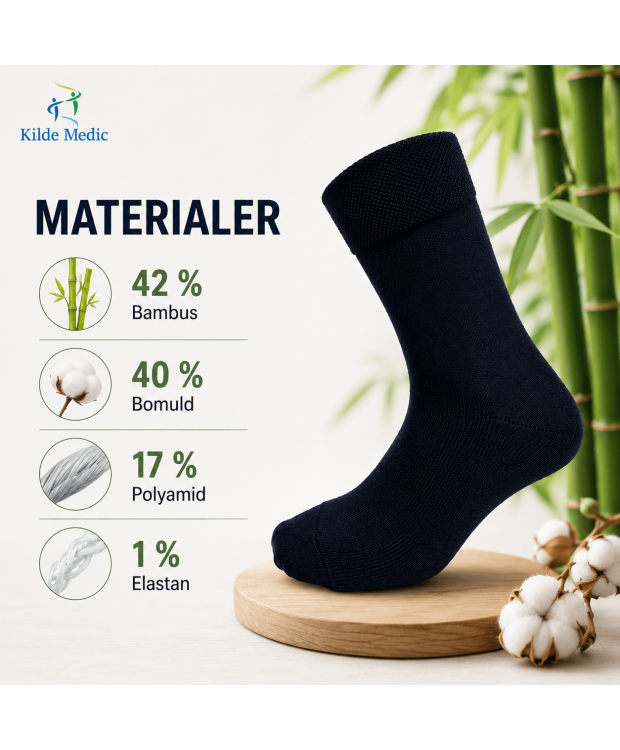 Kilde Comfort diabetes bambusstrømper sort unisex billede 6