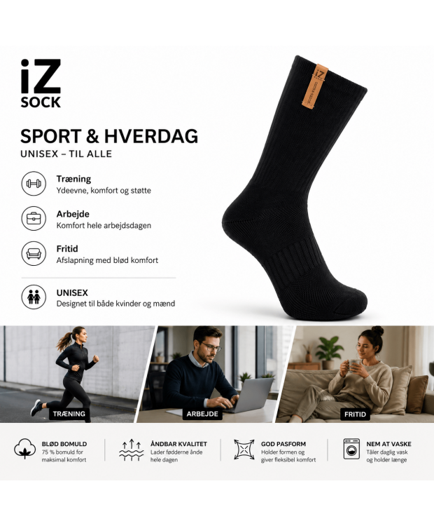 IZ Sock sorte sportsstrømper med svangstøtte – unisex billede 5