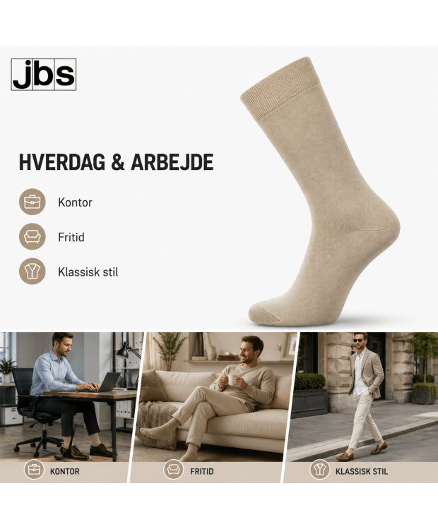 3 par JBS klassiske bomuldsstrømper til herre – lys sand – detaljebillede 4