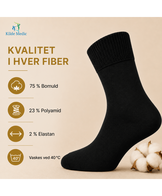 Kilde Comfort diabetes bomuldsstrømper sort unisex billede 4