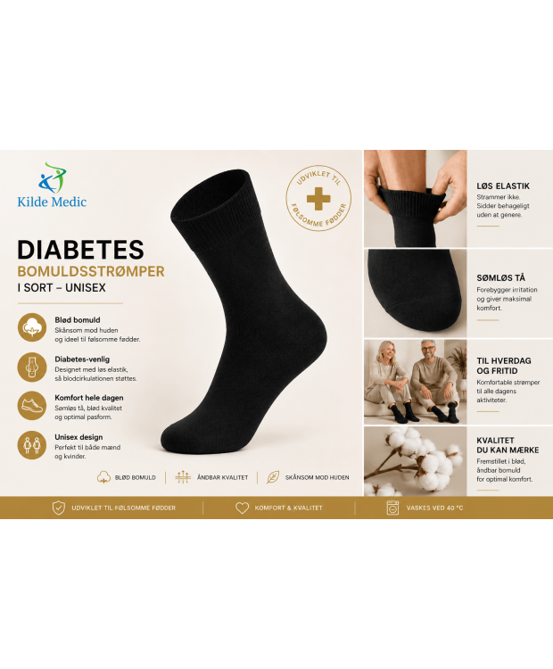 Kilde Comfort diabetes bomuldsstrømper sort unisex billede 2