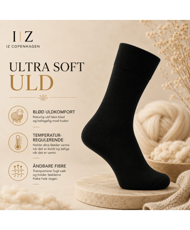 iZ Copenhagen Premium Uldstrømper i Sort – Ultra Soft Merinould | Dame & Herre billede 3