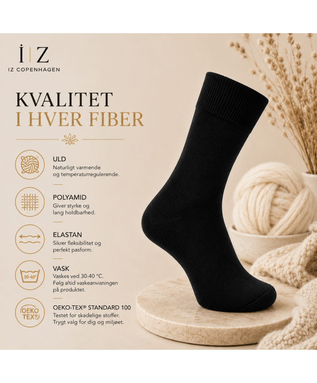 iZ Copenhagen Premium Uldstrømper i Sort – Ultra Soft Merinould | Dame & Herre billede 4