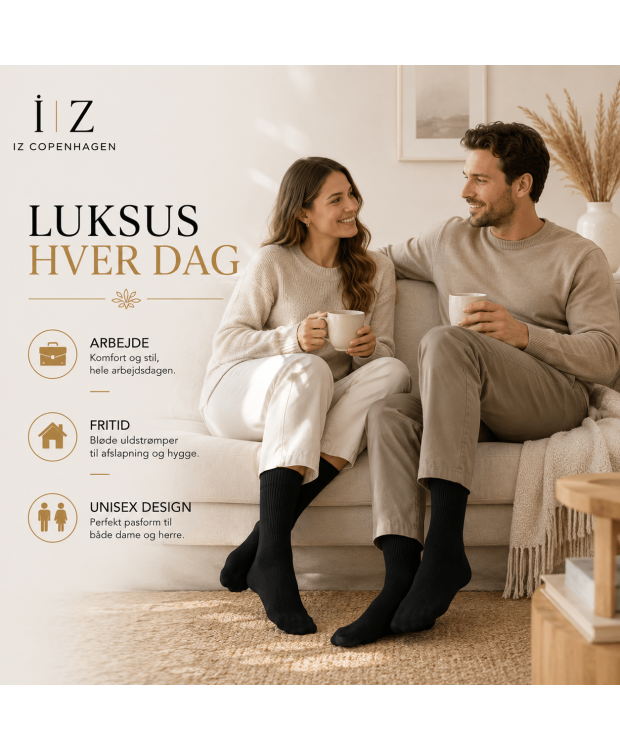iZ Copenhagen Premium Uldstrømper i Sort – Ultra Soft Merinould | Dame & Herre billede 2