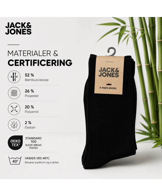 Jack & Jones Premium bambusstrømper 5-pak sort herre – Onesize billede 3