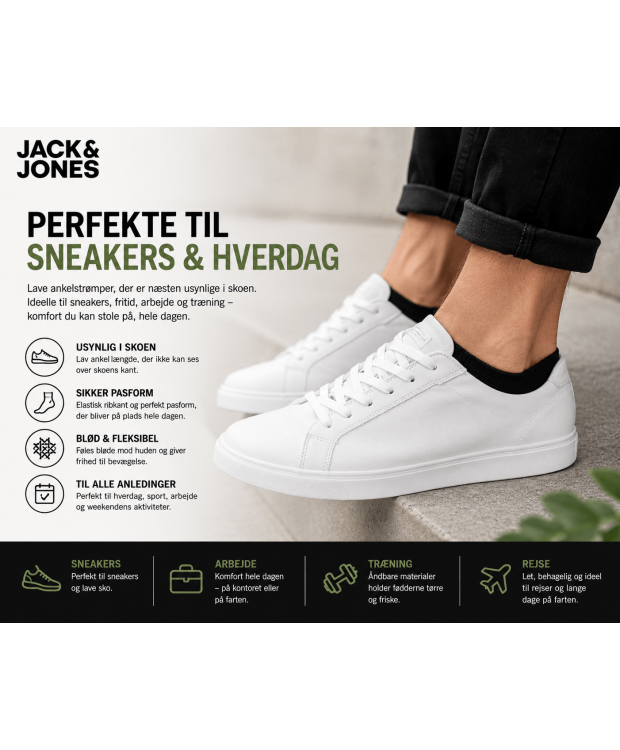 Jack & Jones bambus-ankelstrømper 5-pak sort til herre – Onesize billede 5