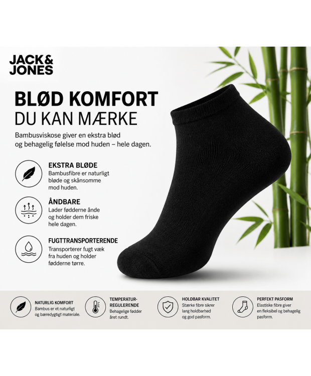 Jack & Jones bambus-ankelstrømper 5-pak sort til herre – Onesize billede 3