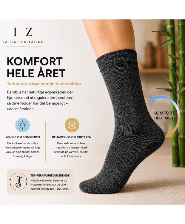 iZ Sock Copenhagen Premium Uldstrømper i Mørkegrå – Ultra Soft Merinould til Herre & Dame billede 2