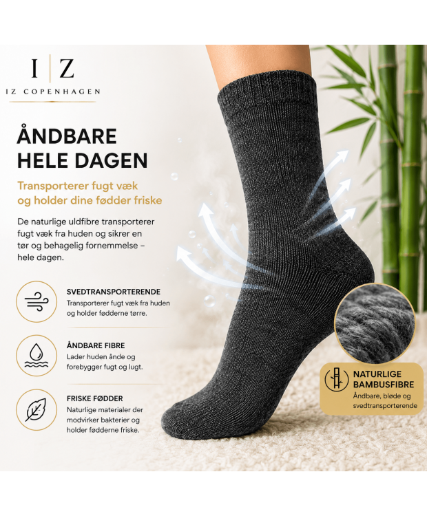 iZ Sock Copenhagen Premium Uldstrømper i Mørkegrå – Ultra Soft Merinould til Herre & Dame billede 3