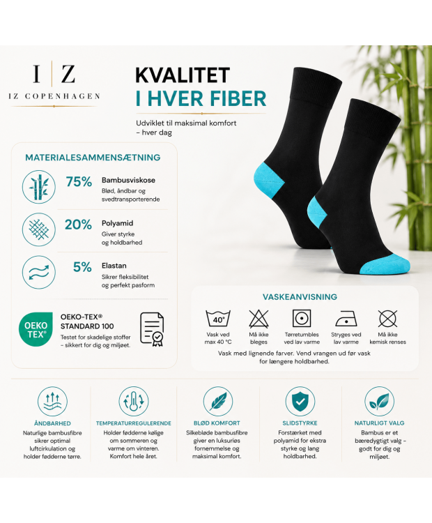 iZ Sock bambusstrømper sort/turkis, unisex billede 5