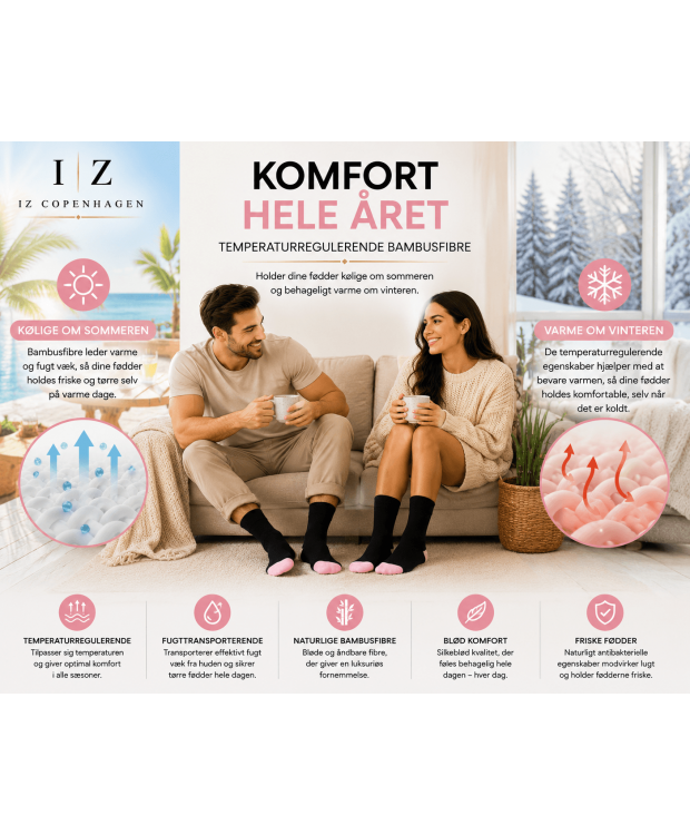 iZ Sock bambusstrømper med lyserød hæl og tå – unisex billede 2