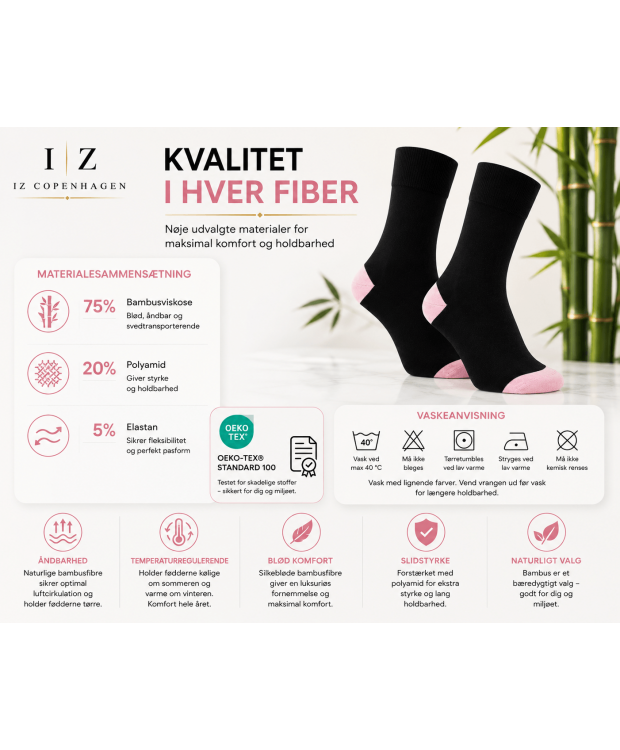 iZ Sock bambusstrømper med lyserød hæl og tå – unisex billede 5