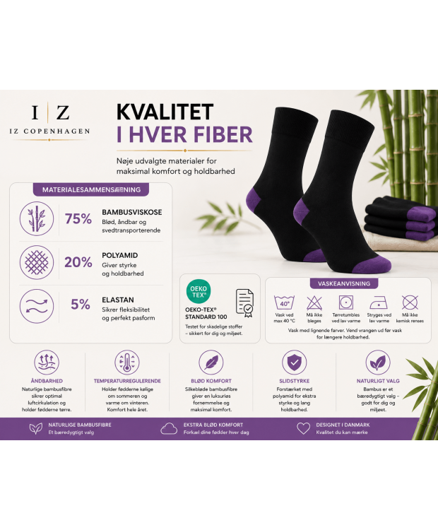 iZ Sock bambusstrømper sort/lilla, unisex billede 5