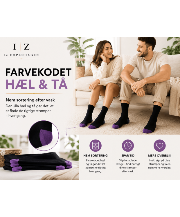 iZ Sock bambusstrømper sort/lilla, unisex billede 2