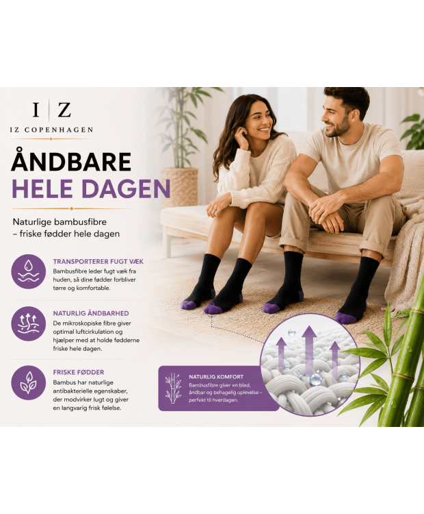 iZ Sock bambusstrømper sort/lilla, unisex billede 3