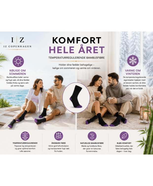 iZ Sock bambusstrømper sort/lilla, unisex billede 4