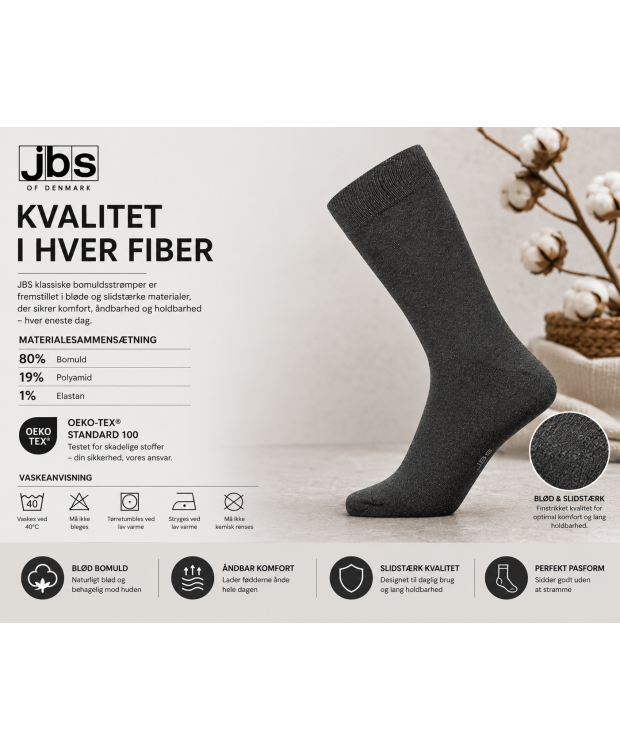3 par JBS klassiske bomuldsstrømper til herre – mørkegrå – detaljebillede 4
