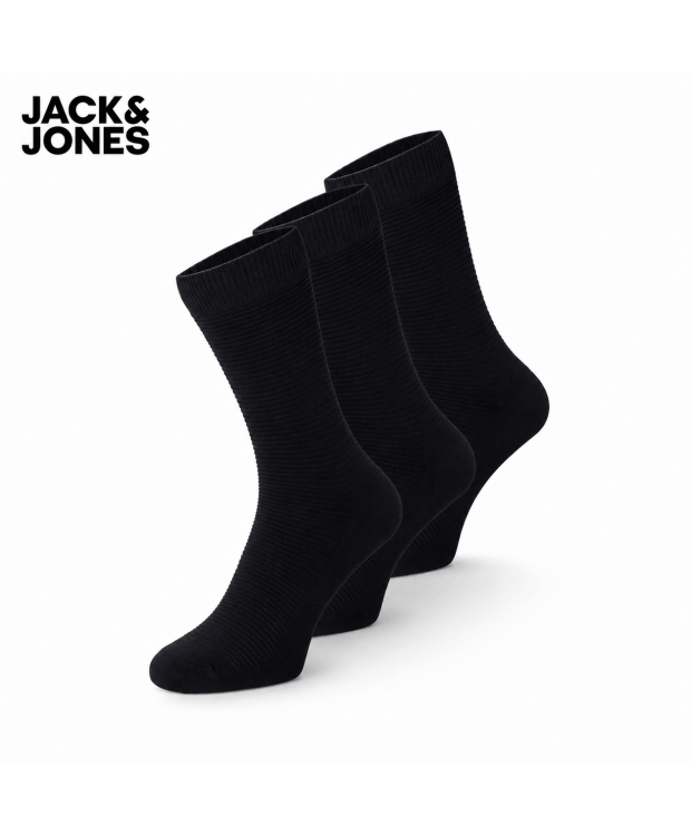 Jack & Jones 3-pak sorte ribstrømper til herre – onesize billede 1