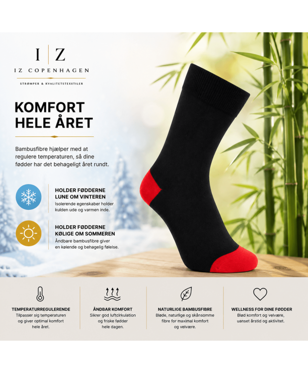 iZ Sock bambusstrømper sort/rød, unisex billede 2