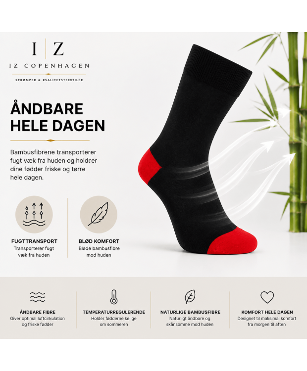 iZ Sock bambusstrømper sort/rød, unisex billede 3