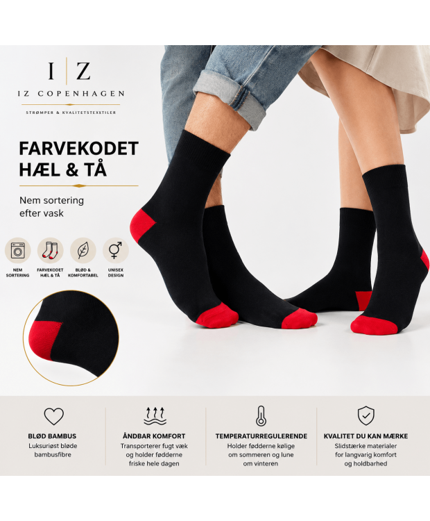 iZ Sock bambusstrømper sort/rød, unisex billede 4