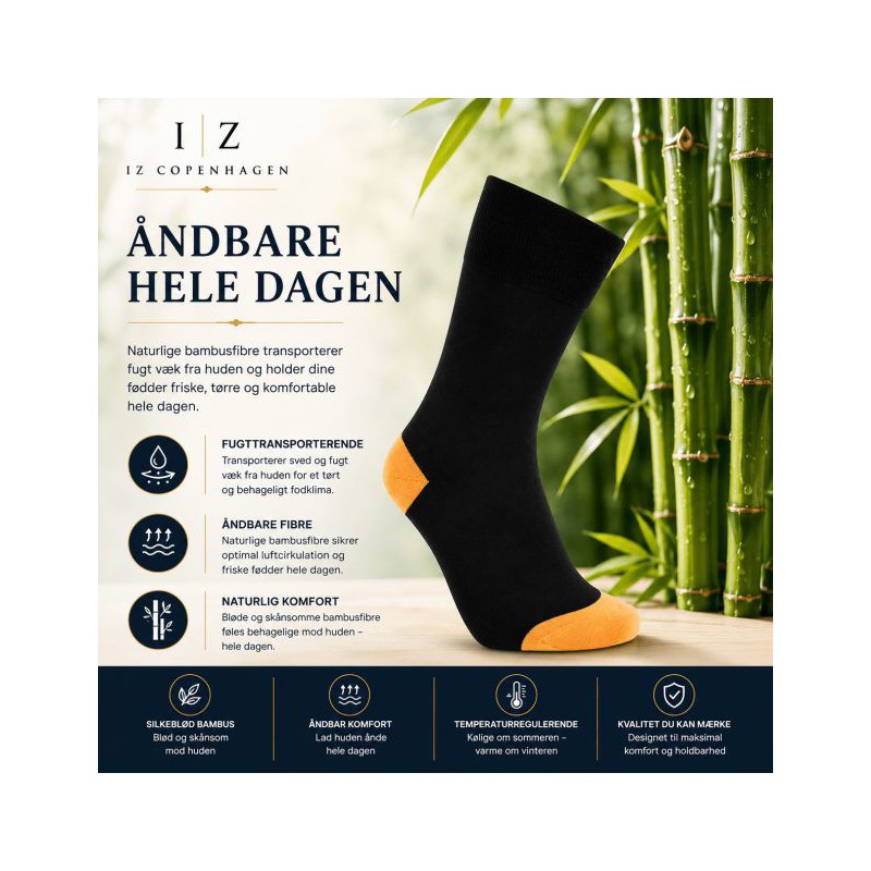 iZ Sock bambusstrømper sort/orange unisex outlet billede 2