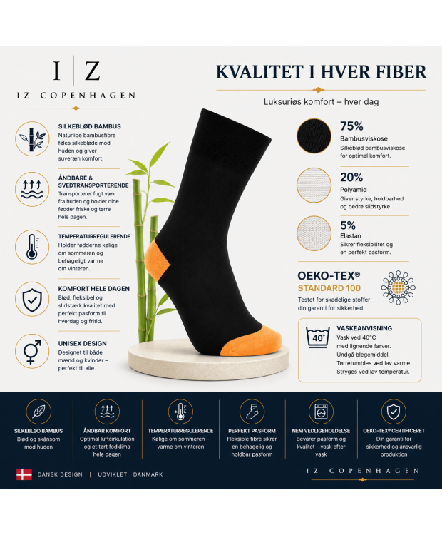 iZ Sock bambusstrømper sort/orange unisex outlet billede 3