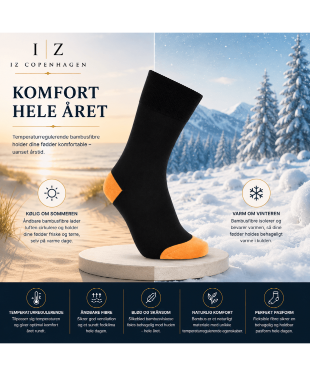 iZ Sock bambusstrømper sort/orange unisex outlet billede 4