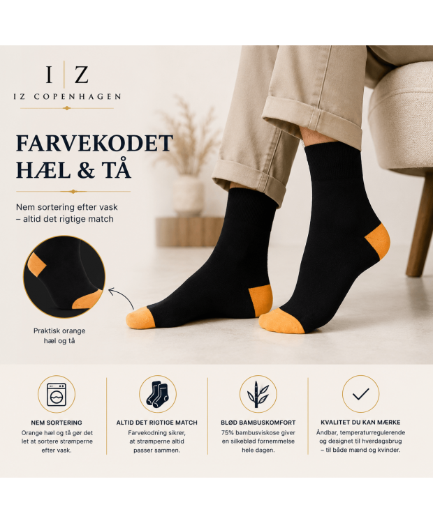 iZ Sock bambusstrømper sort/orange unisex outlet billede 5