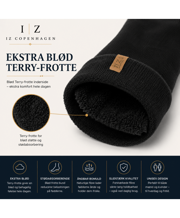 iZ Sock Terry bomuldsstrømper sort unisex billede 3