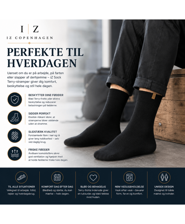 iZ Sock Terry bomuldsstrømper sort unisex billede 2