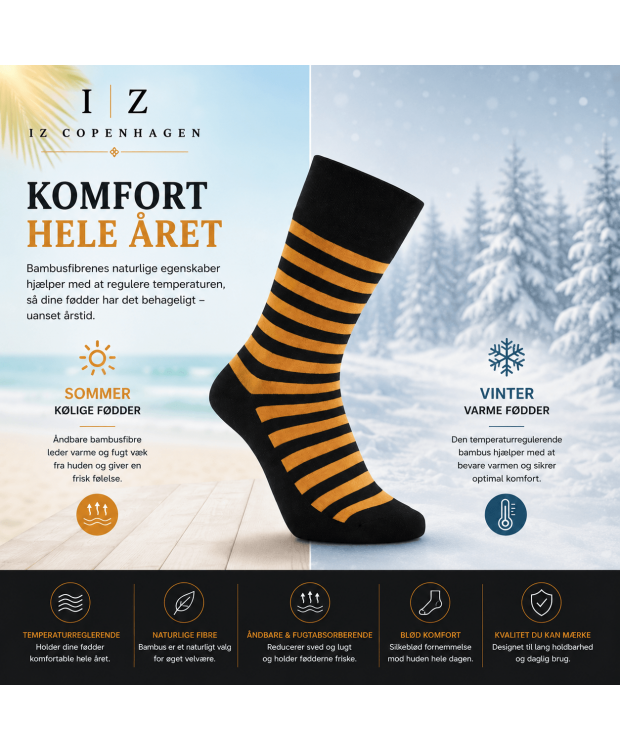 iZ Sock stribede bambusstrømper sort/orange unisex – OUTLET billede 3