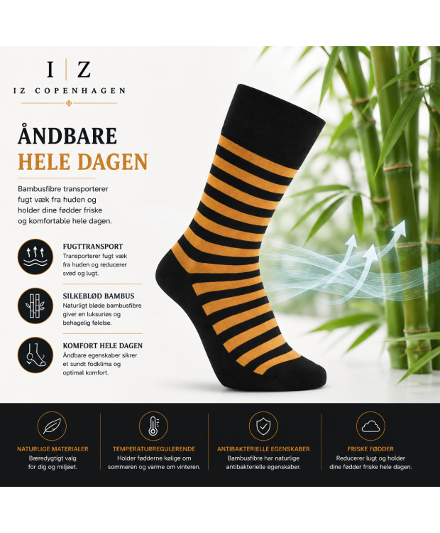 iZ Sock stribede bambusstrømper sort/orange unisex – OUTLET billede 2