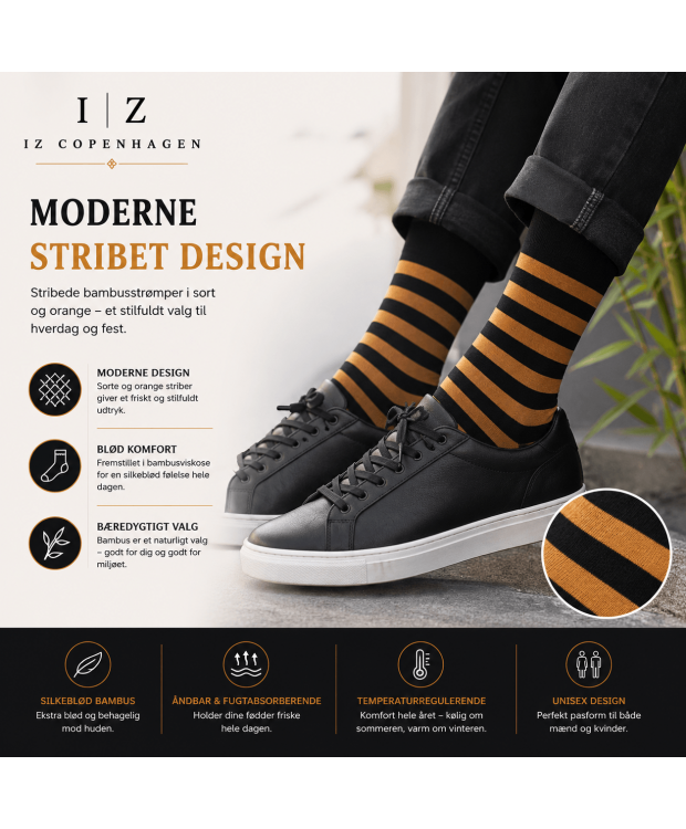 iZ Sock stribede bambusstrømper sort/orange unisex – OUTLET billede 4