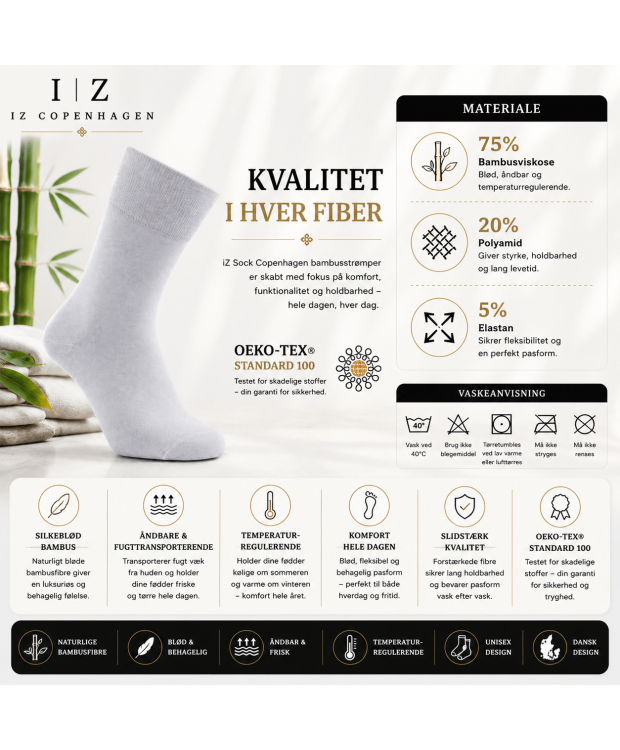 iZ Sock bambusstrømper i lysegrå til dame og herre – OUTLET billede 5