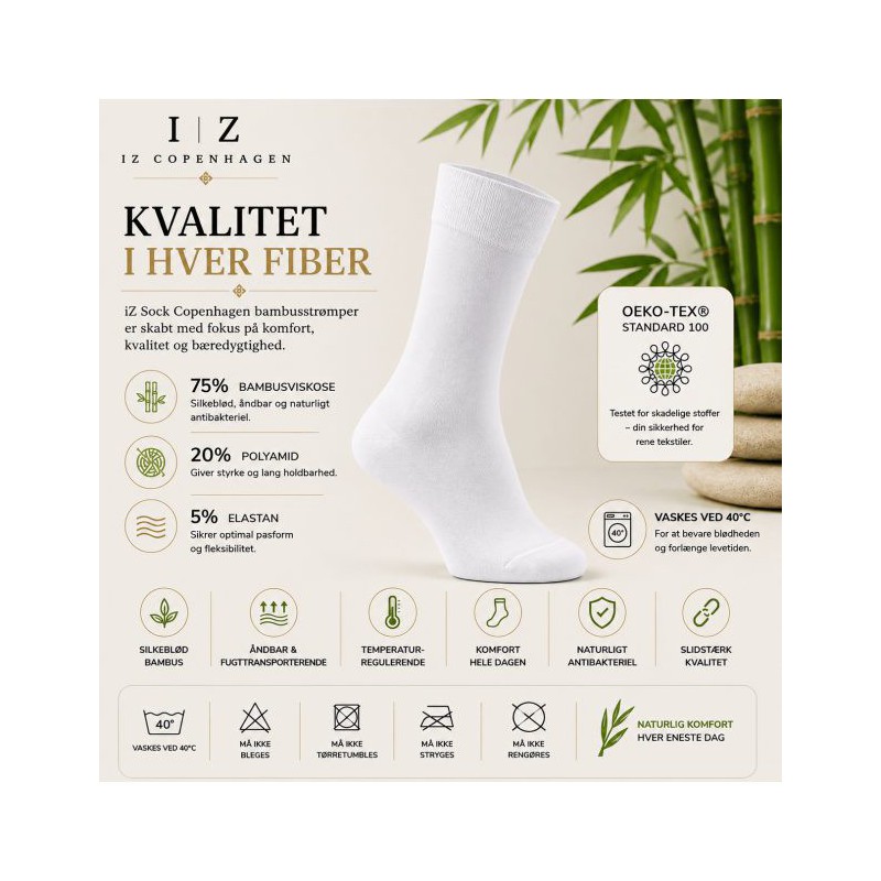 iZ Sock Copenhagen hvide bambusstrømper til dame og herre billede 2