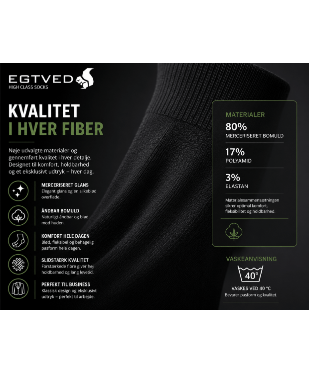 6 par Egtved merceriserede bomuldsstrømper sort herre – 40–48 – detaljebillede 6