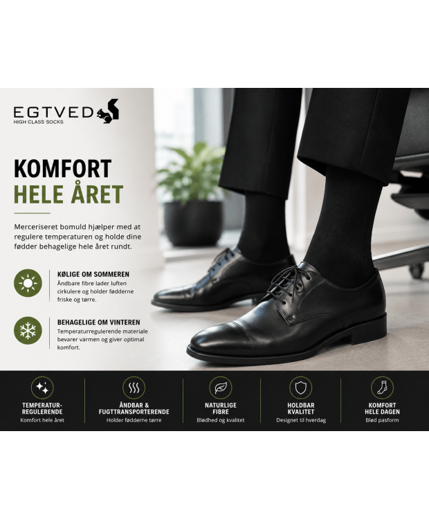 6 par Egtved merceriserede bomuldsstrømper sort herre – 40–48 – detaljebillede 2
