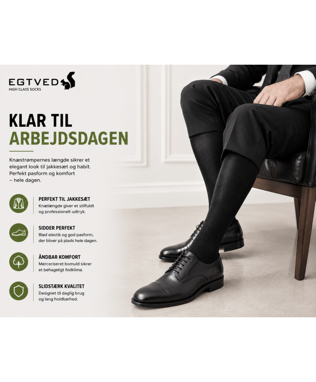Egtved knæstrømper i sort merceriseret bomuld – herre 40–48 billede 3