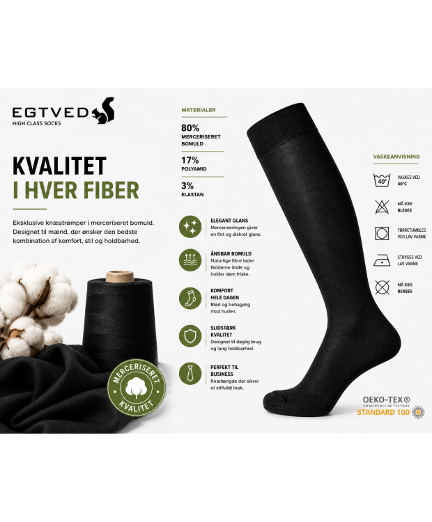 Egtved knæstrømper i sort merceriseret bomuld – herre 40–48 billede 4