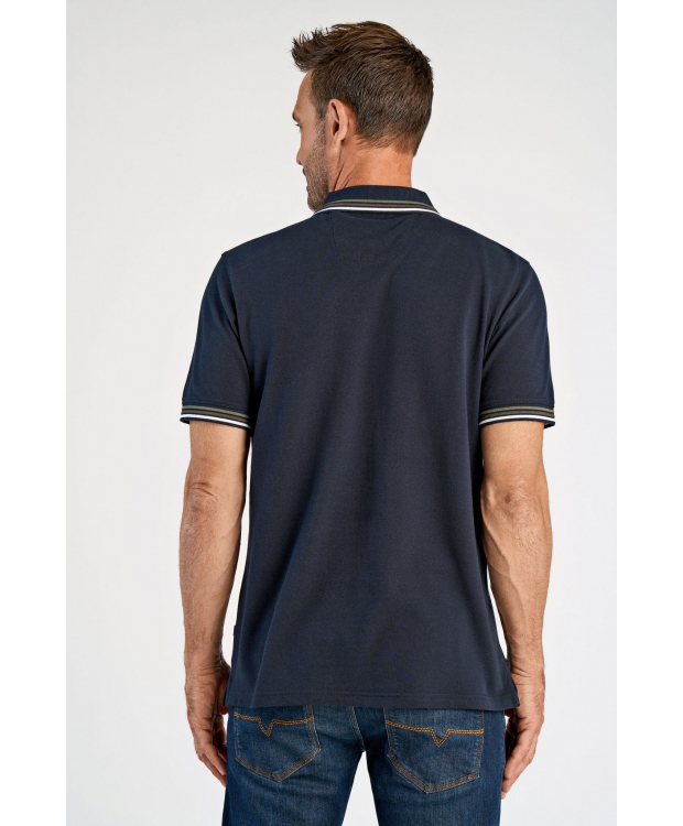 Bison polo i Navy med grøn, brun og hvid stribe til herre billede 5