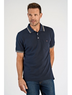 Bison polo i Navy med grøn, brun og hvid stribe til herre