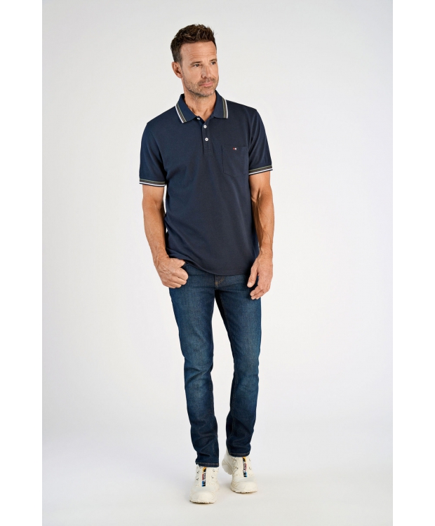 Bison polo i Navy med grøn, brun og hvid stribe til herre billede 2