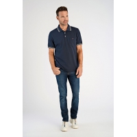 Bison polo i Navy med grøn, brun og hvid stribe til herre