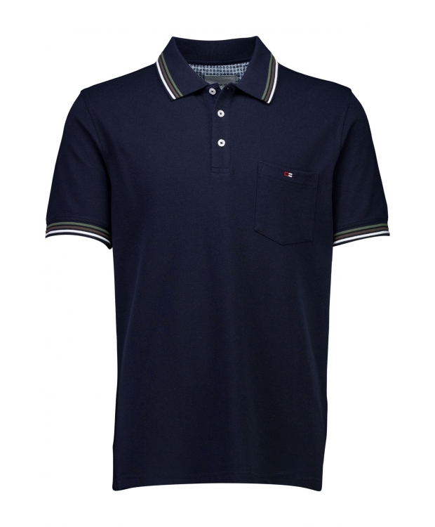 Bison polo i Navy med grøn, brun og hvid stribe til herre billede 3