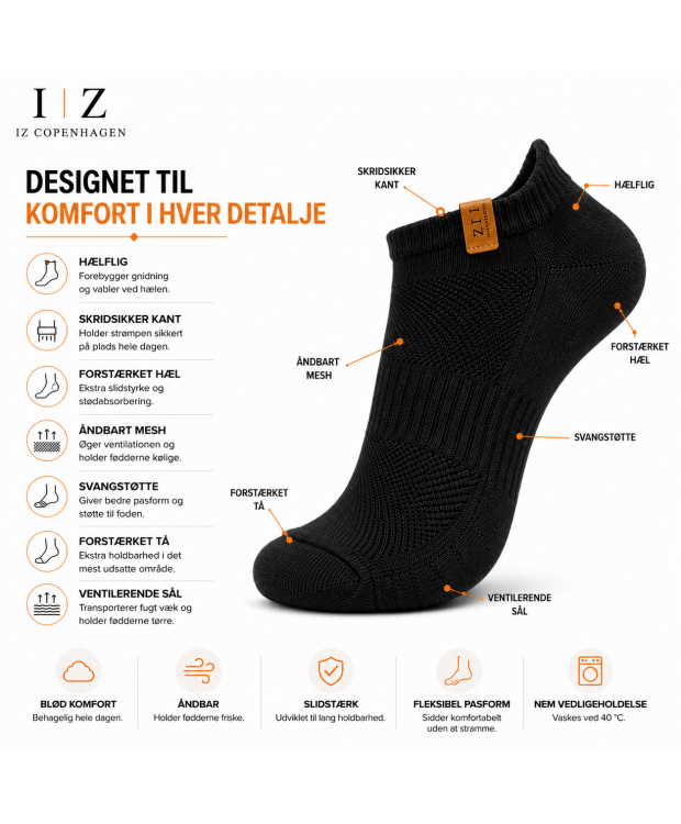IZ Sock 3-pak sorte bomuldsankelstrømper – unisex billede 5
