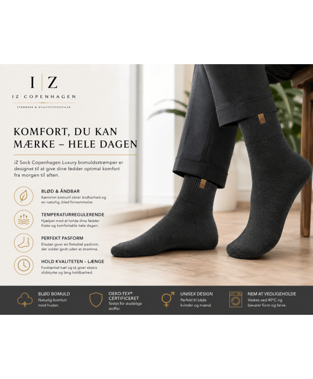 iZ Sock Copenhagen mørkegrå Luxury bomuldsstrømper unisex billede 3